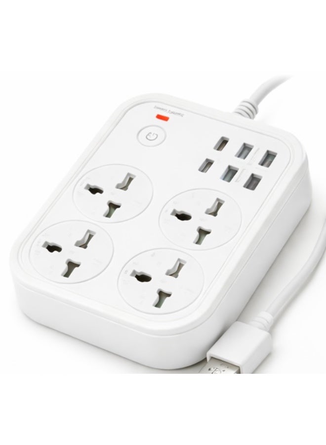 مشترك كهرباء 3000 واط موديل T23 – 4 مقابس عالمية + 4 منافذ USB + 2 منفذ Type-C PD – شحن سريع 4.2 أمبير – حماية من الحمل الزائد – مقاوم للاشتعال – مفتاح تشغيل مستقل – أبيض - Image 2